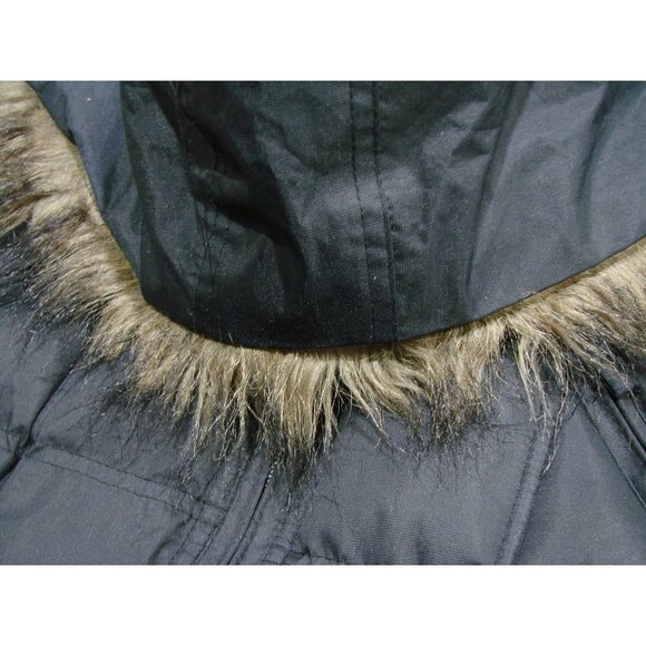 Snow Dolls Full Zip Hooded Puffy Puffer Vest Warm Black Logo Faux Fur Hood Sz L - Picture 14 of 14